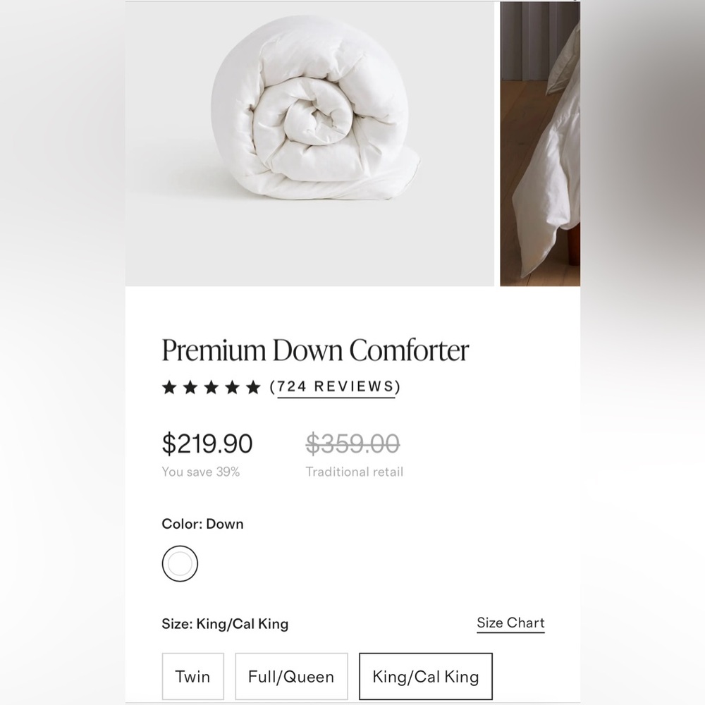 New Quince King/Cal King premium down comforter